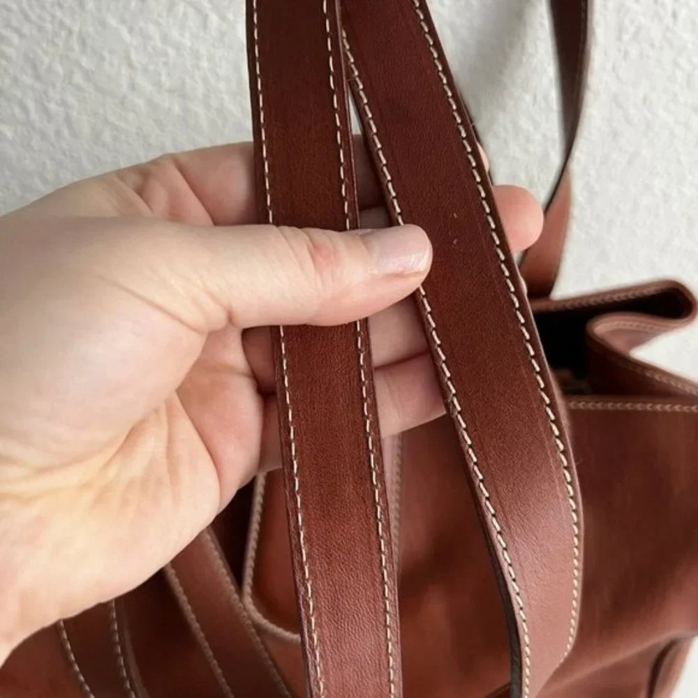 Vintage i Borsai Iborsai Chestnut Brown Leather Shoulder Bag Italy Long Straps - Picture 7 of 12